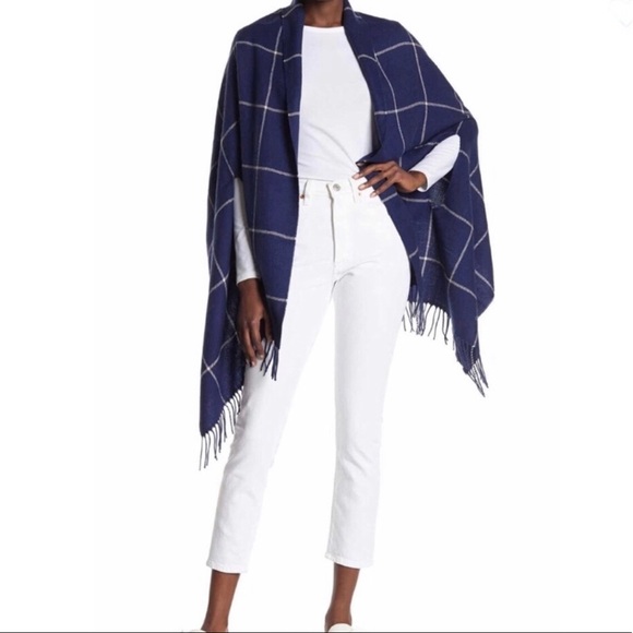 Madewell Navy Plaid Windowpane Cape Scarf - Picture 3 of 8